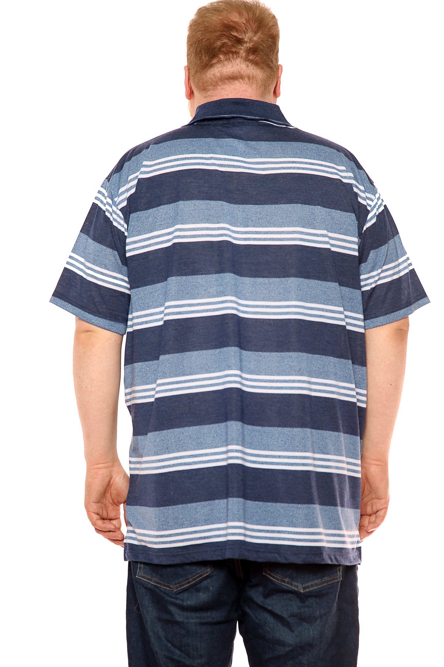 Mens Big Size Striped Polo Shirt On Sale Blue/White - Brooklyn Direct UK