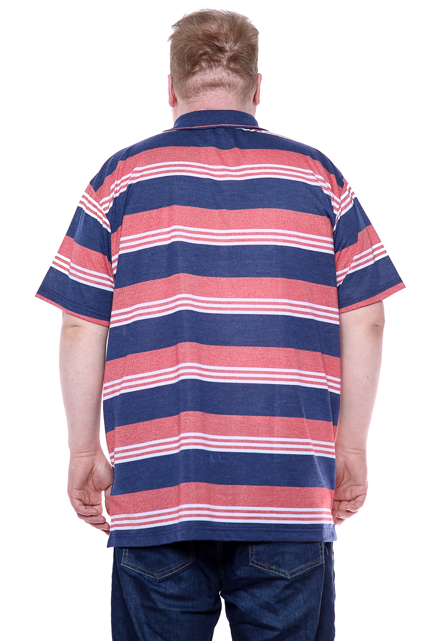 Mens Big Size Striped Polo Shirt On Sale Blue/Red - Brooklyn Direct UK