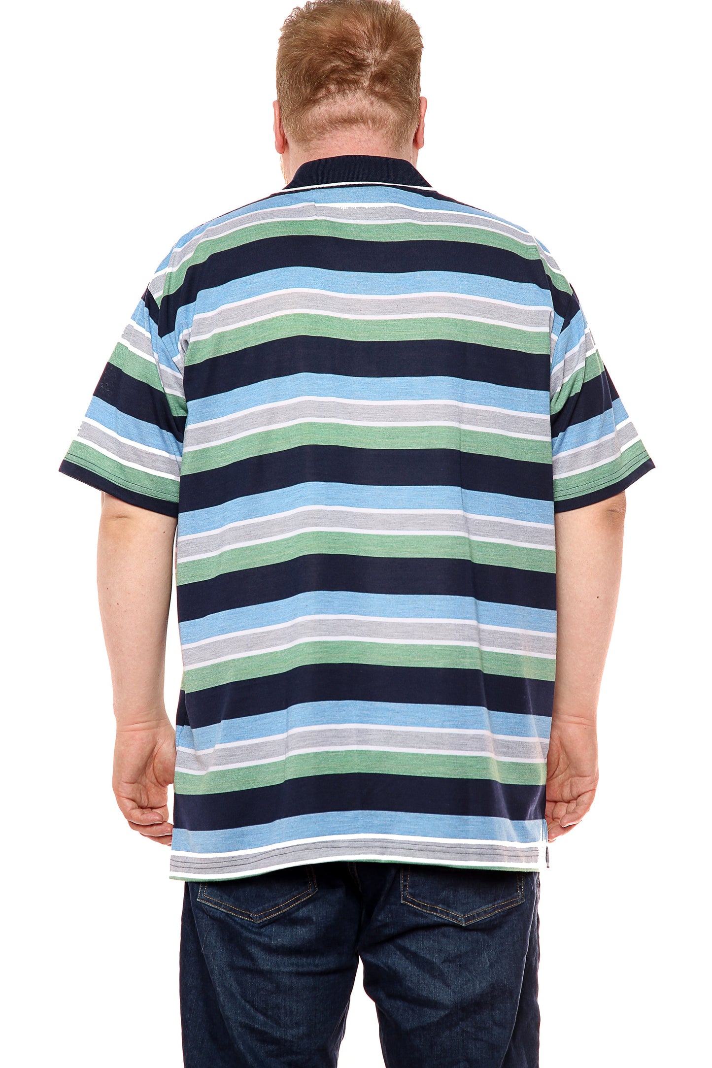 Mens Big Size Striped Polo Shirt On Sale Blue/Green - Brooklyn Direct UK
