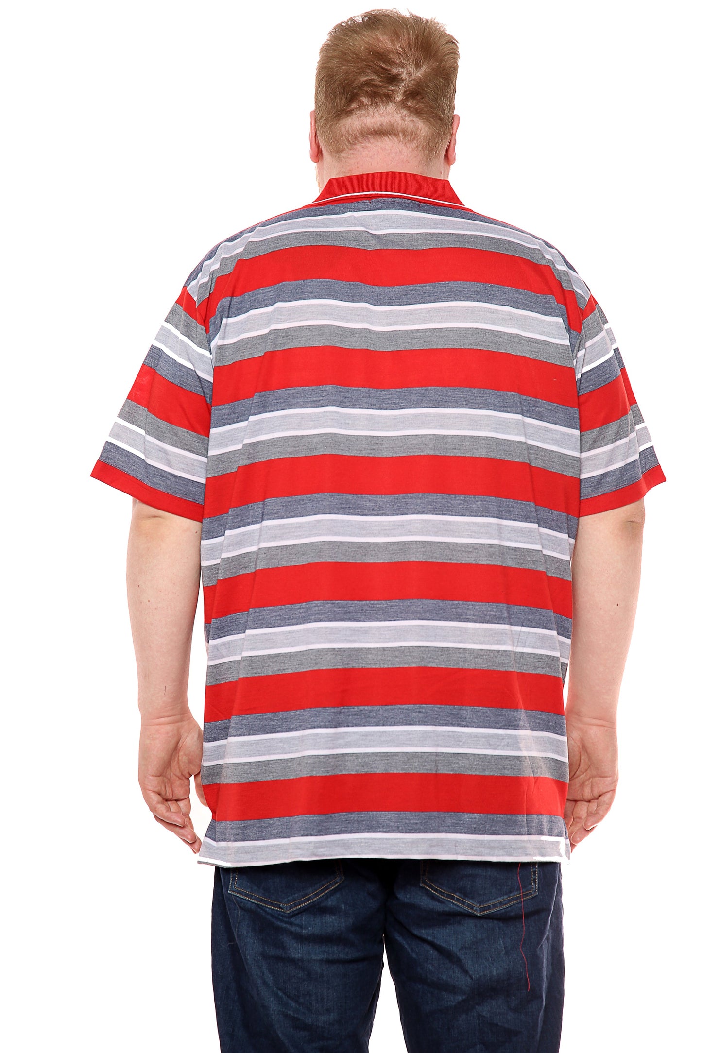 Mens Big Size Striped Polo Shirt On Sale Grey/Red - Brooklyn Direct UK