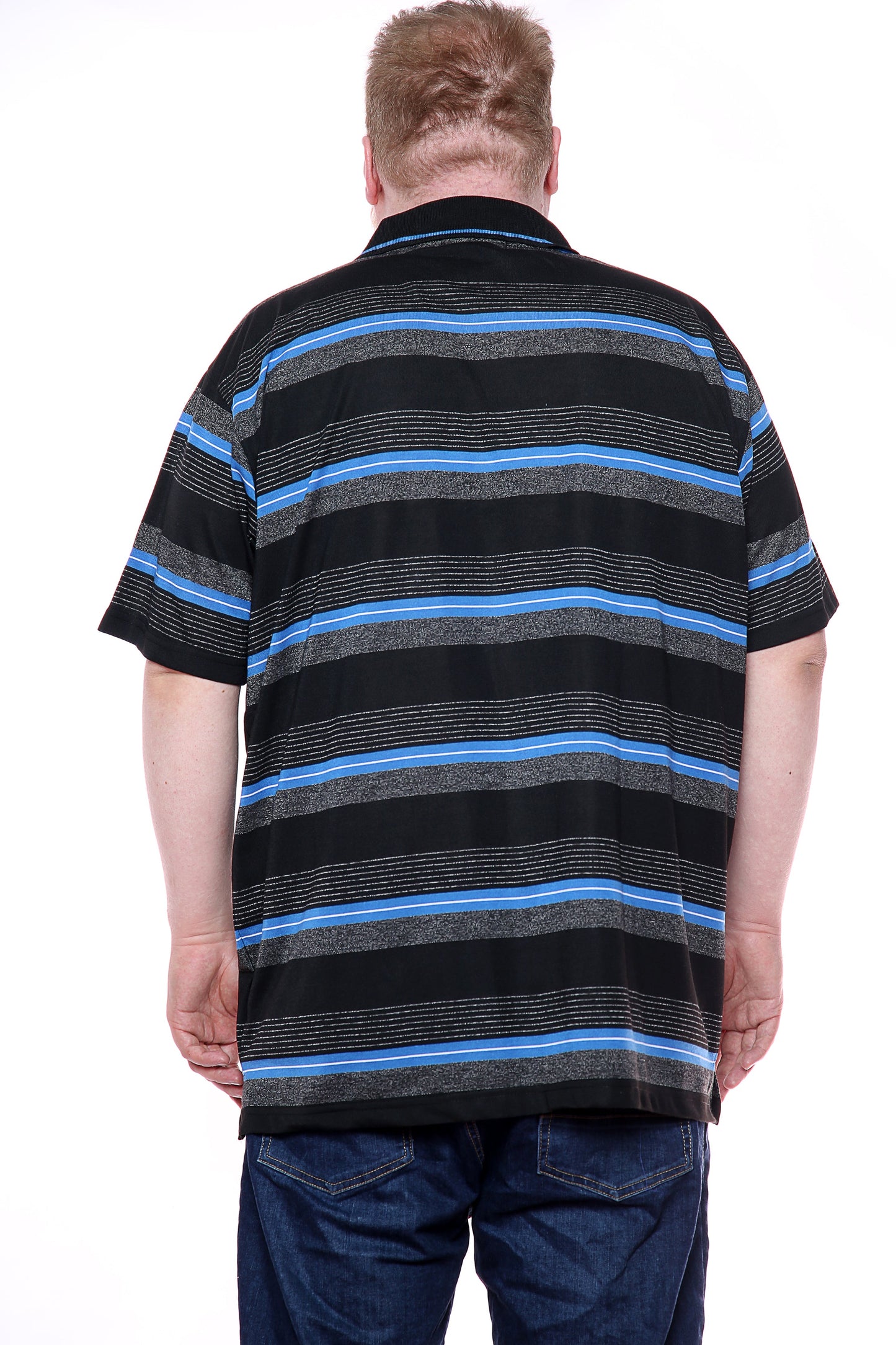 Mens Big Size Striped Polo Shirt On Sale Black/Blue - Brooklyn Direct UK