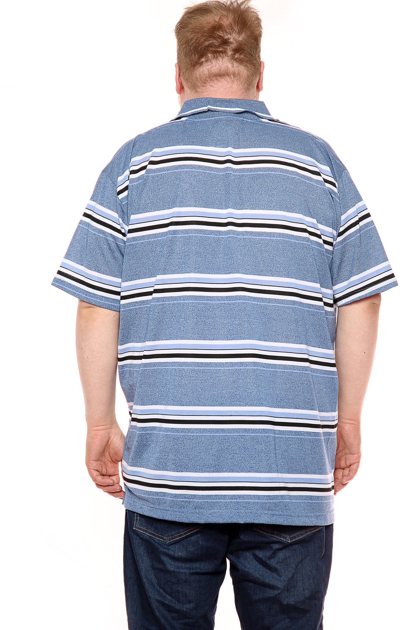 Mens Big Size Striped Polo Shirt On Sale Black/Blue - Brooklyn Direct UK