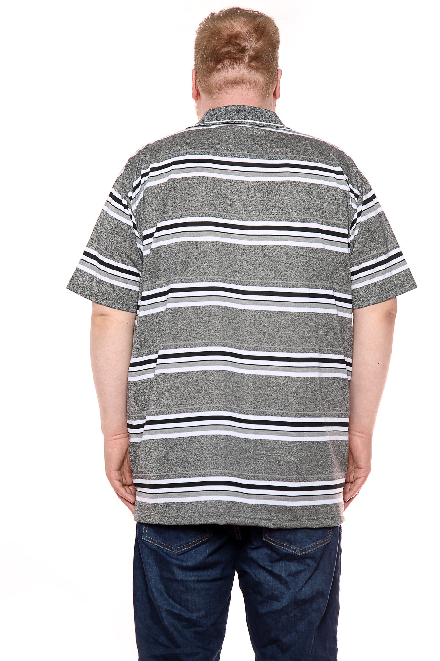 Mens Big Size Striped Polo Shirt On Sale Black/Grey - Brooklyn Direct UK
