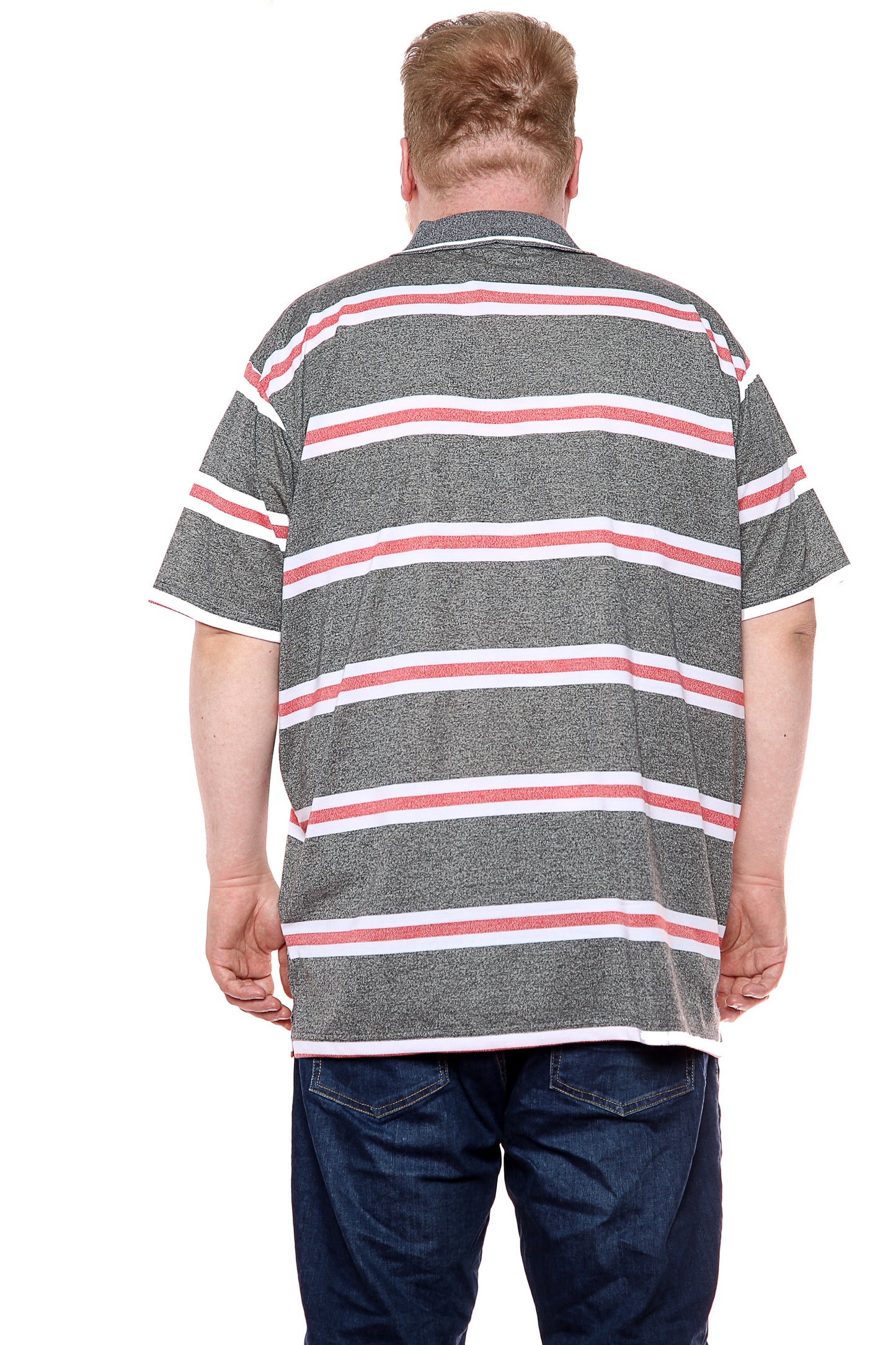 Mens Big Size Striped Polo Shirt On Sale Black/Red - Brooklyn Direct UK