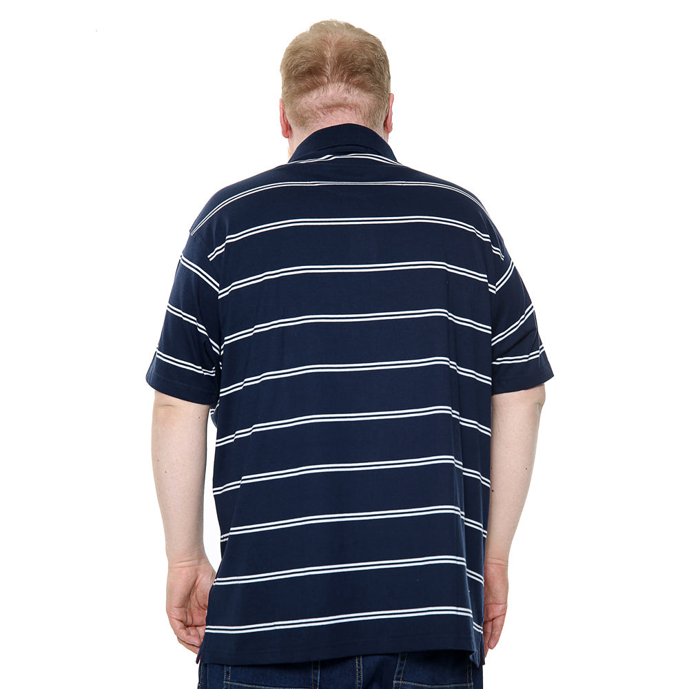 Mens Big Size Polo Shirt With Stripes In Navy - Brooklyn Direct UK