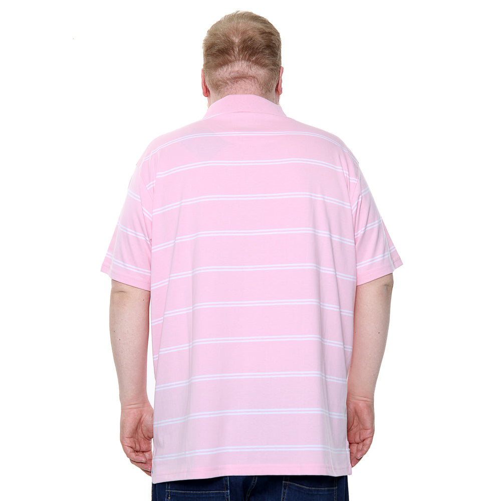 Mens Big Size Polo Shirt With Stripes In Pink - Brooklyn Direct UK