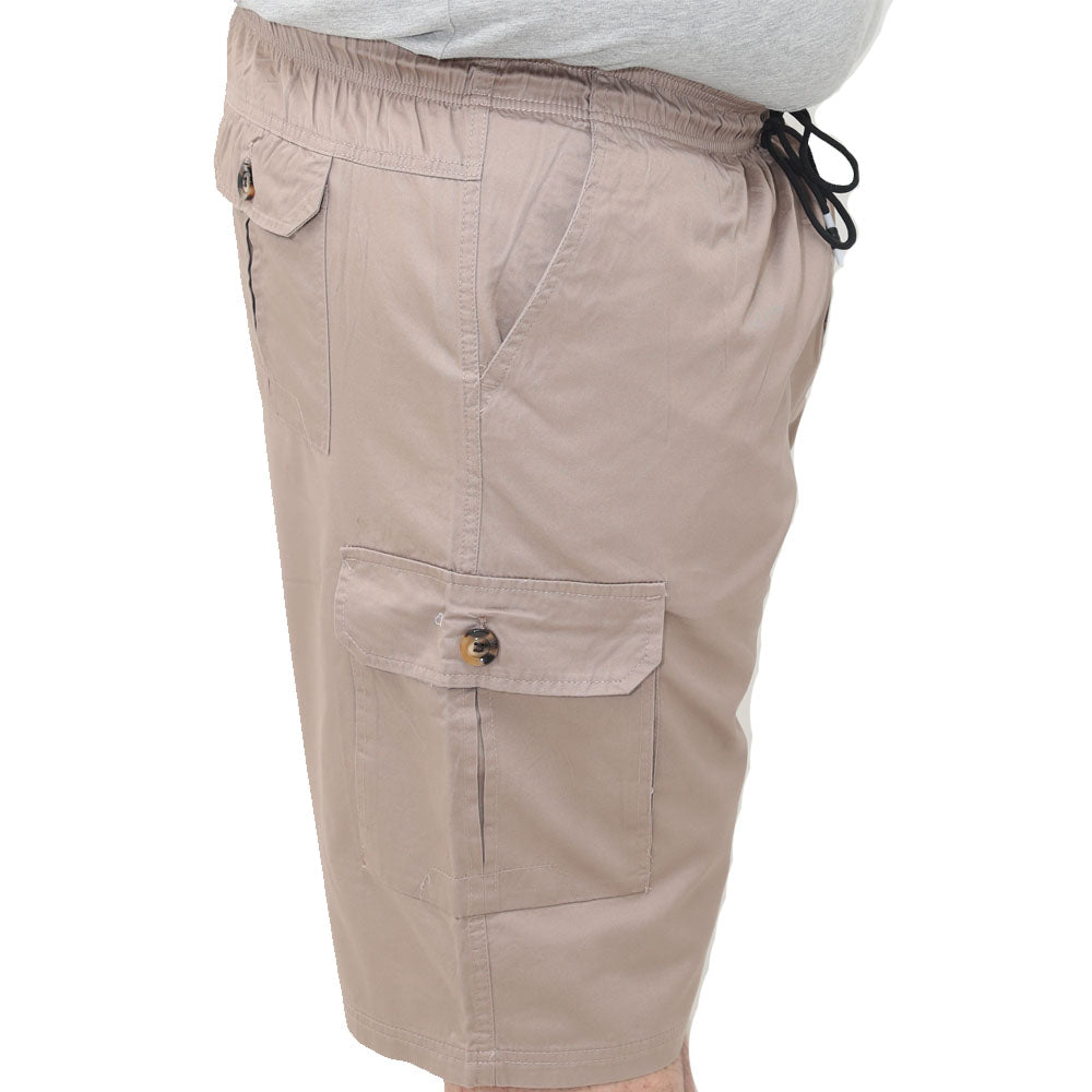 Big Size Mens Cargo Shorts With Elasticated Waist & Drawstring - Beige Colour
