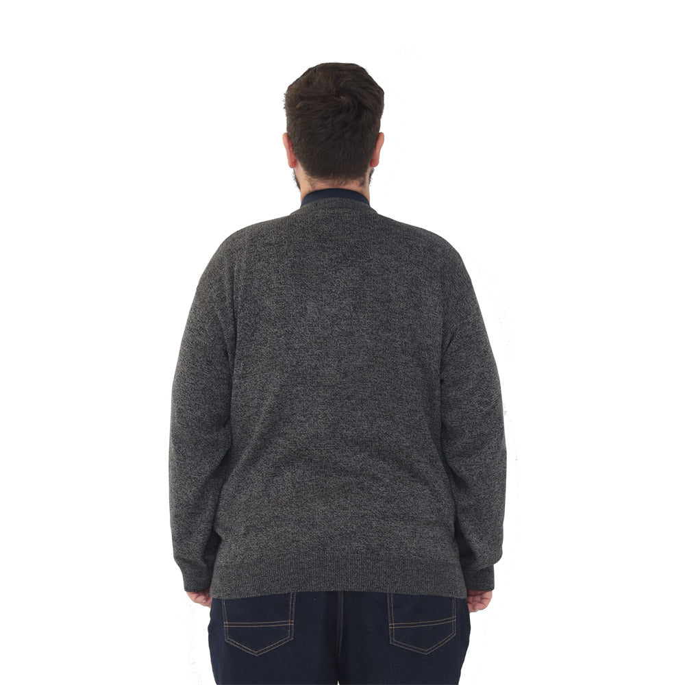 Big size mens v-neck jumper long sleeve plus size pullover 3xl 4xl 5xl 6xl - Black Marl