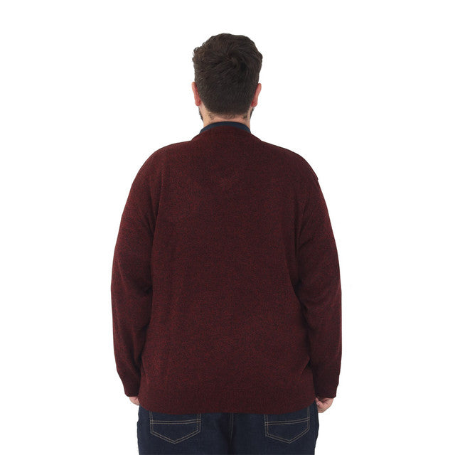 Big size mens v-neck jumper long sleeve plus size pullover 3xl 4xl 5xl 6xl - Burgundy Marl
