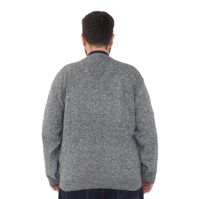 Big size mens v-neck jumper long sleeve plus size pullover 3xl 4xl 5xl 6xl - Grey Marl