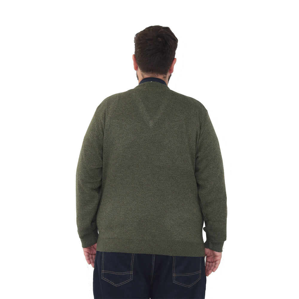 Big size mens v-neck jumper long sleeve plus size pullover 3xl 4xl 5xl 6xl - Khaki Marl