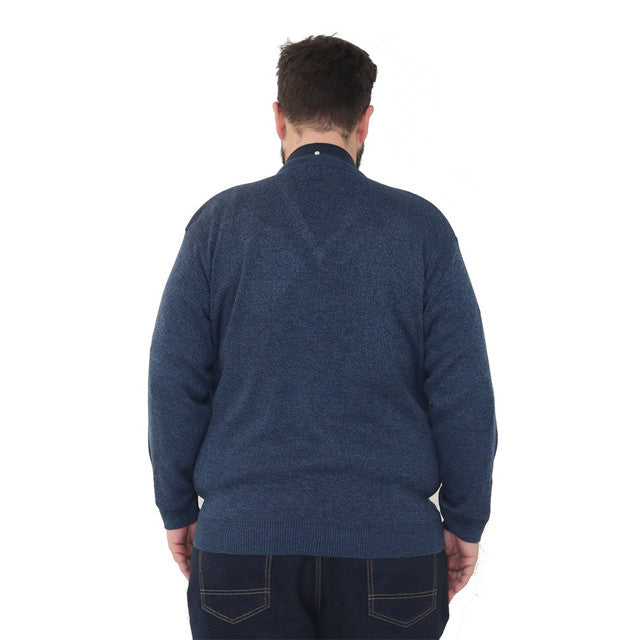 Big size mens v-neck jumper long sleeve plus size pullover 3xl 4xl 5xl 6xl - Navy Marl