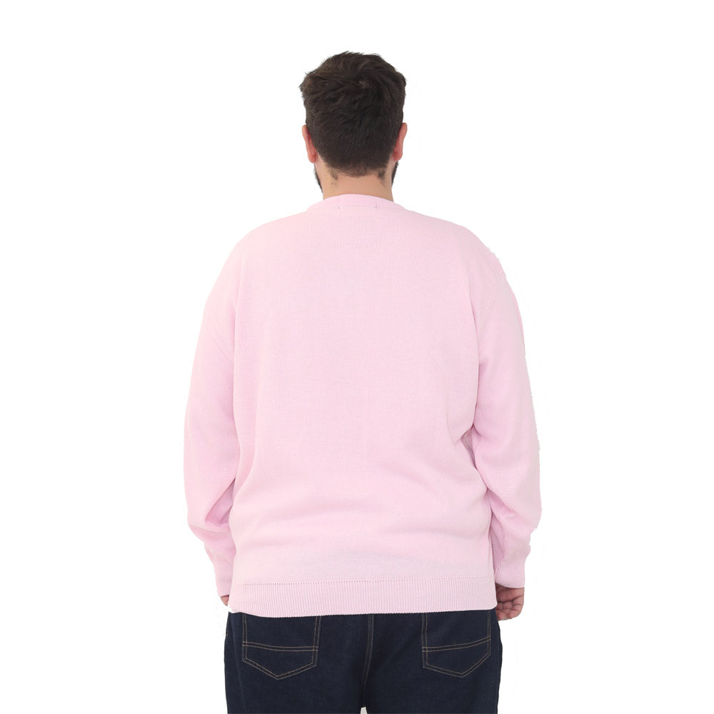 Big size mens v-neck jumper long sleeve plus size pullover 3xl 4xl 5xl 6xl - Pink