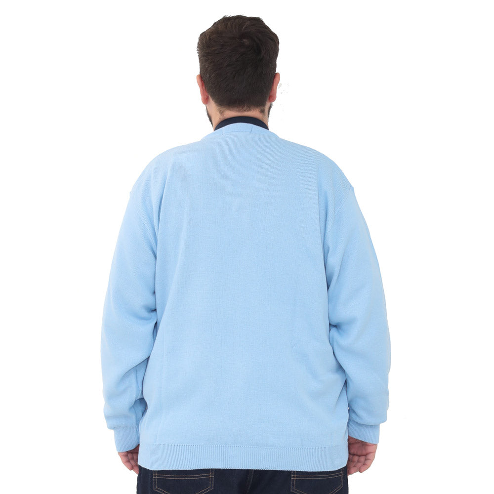 Big size mens v-neck jumper long sleeve plus size pullover 3xl 4xl 5xl 6xl - Sky Blue