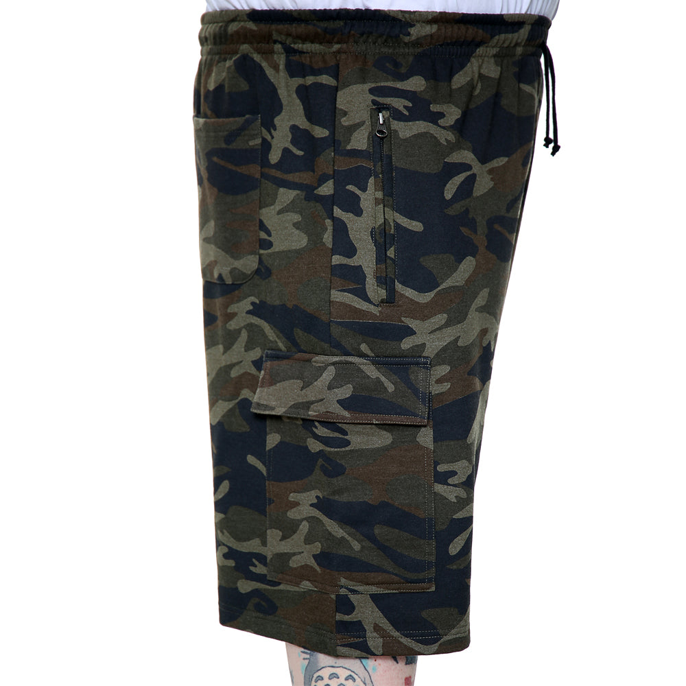 Big Size Fleece Shorts With Elasticated Waist In Camo