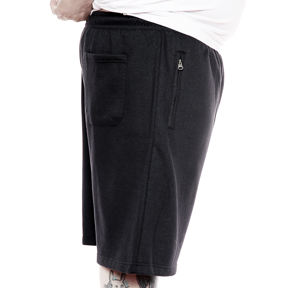 Big Size Fleece Shorts With Elasticated Waist In Black