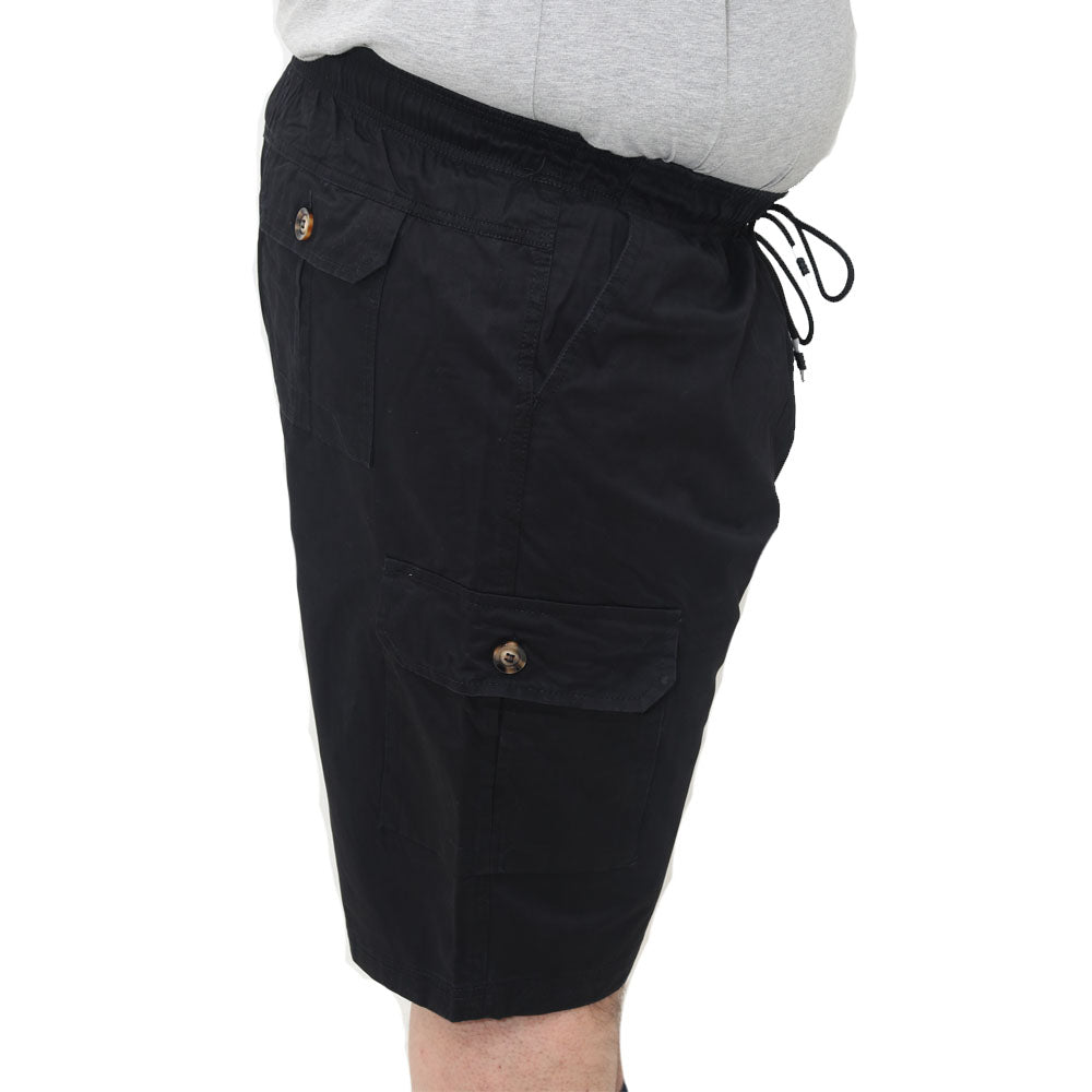 Big Size Mens Cargo Shorts With Elasticated Waist & Drawstring - Black Colour