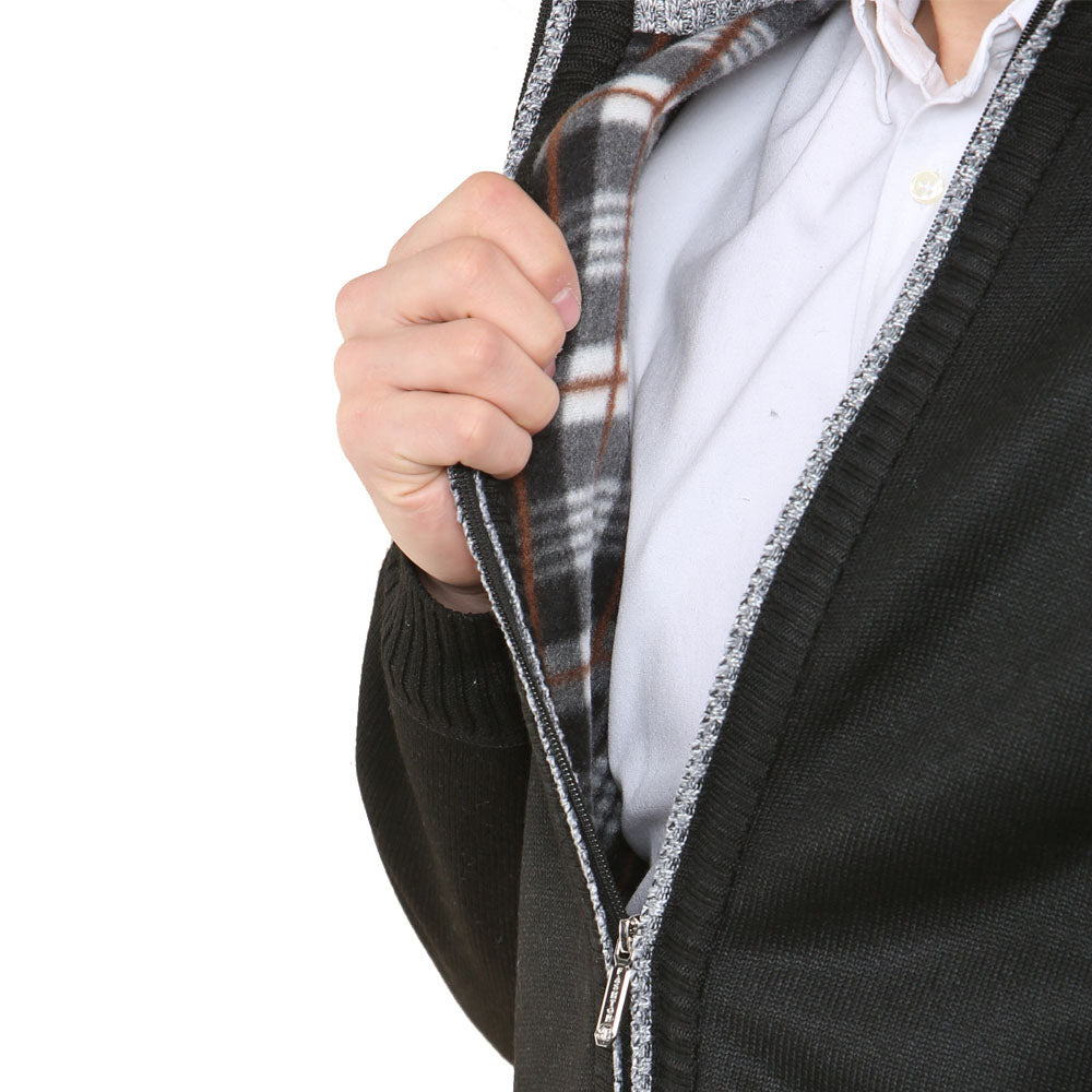 Mens Zip Up Fleece Lined Cardigan In Black