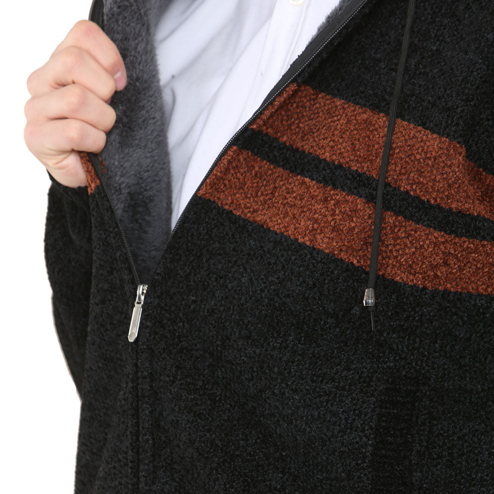 'Brannigan' Full ZIP Fleece Lined Cardigan - Coffee Stripe - Brooklyndirect