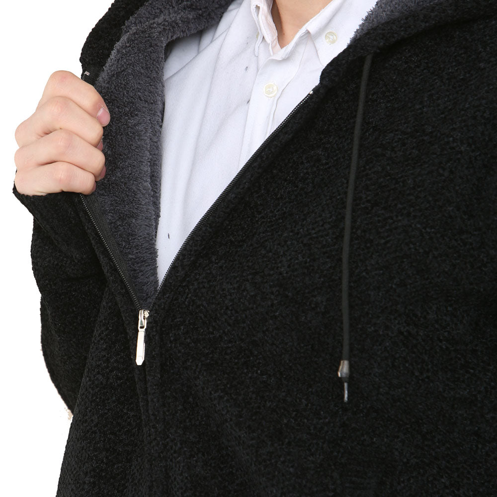 'Brannigan' Full ZIP Fleece Lined Cardigan - Solid Black - Brooklyndirect