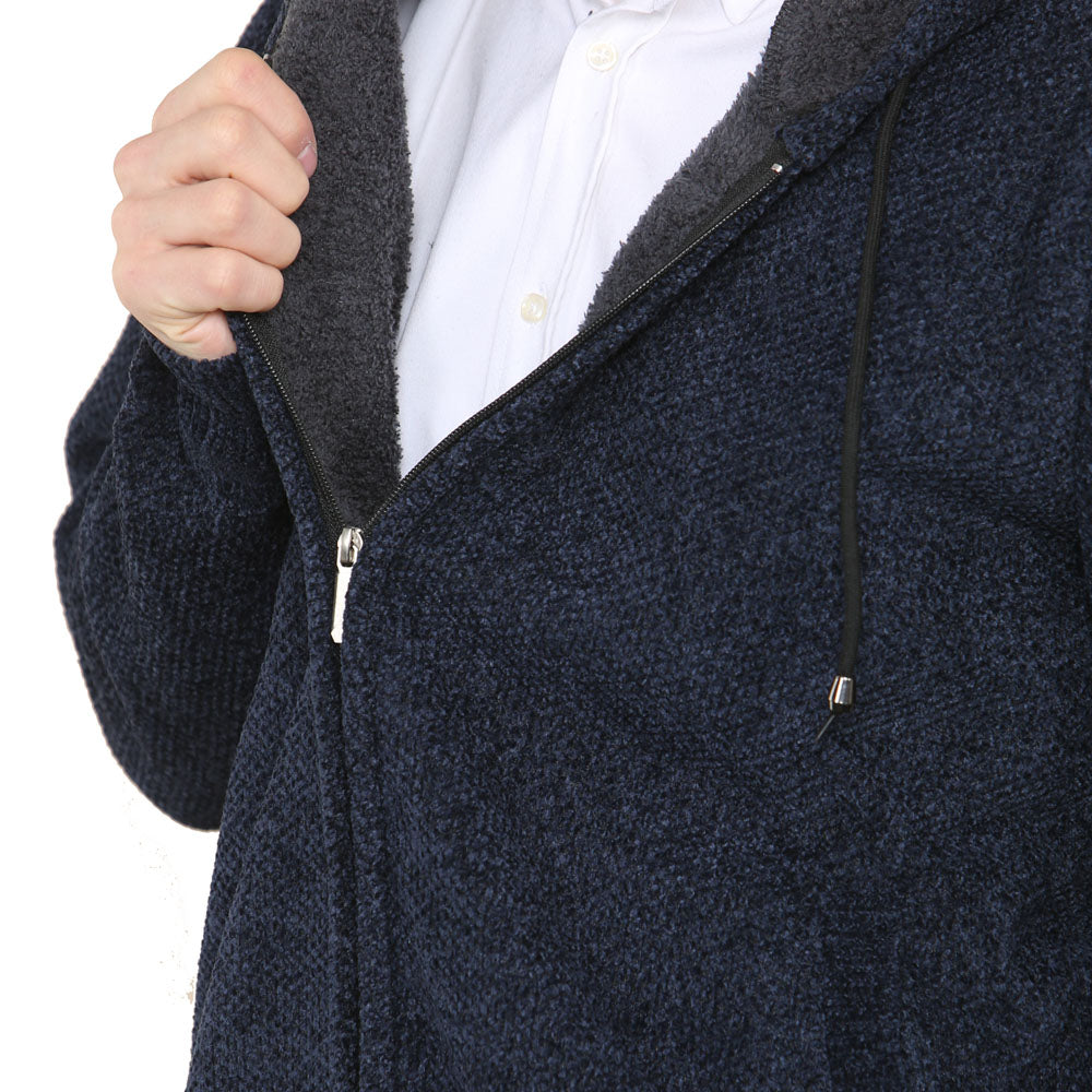 'Brannigan' Full ZIP Fleece Lined Cardigan - Solid Navy - Brooklyndirect