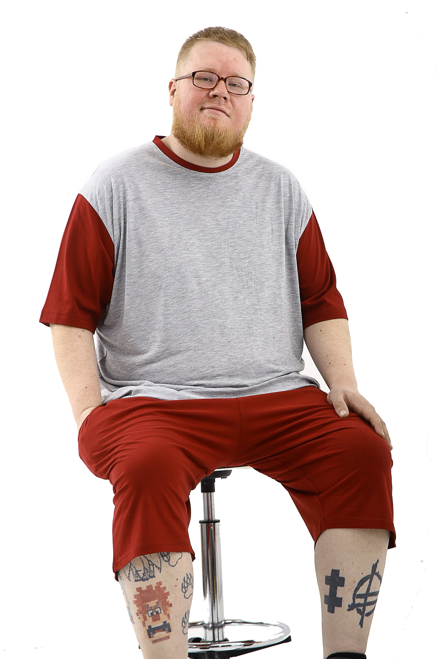 Big Size Pyjamas - Grey/Burgundy - Brooklyndirect