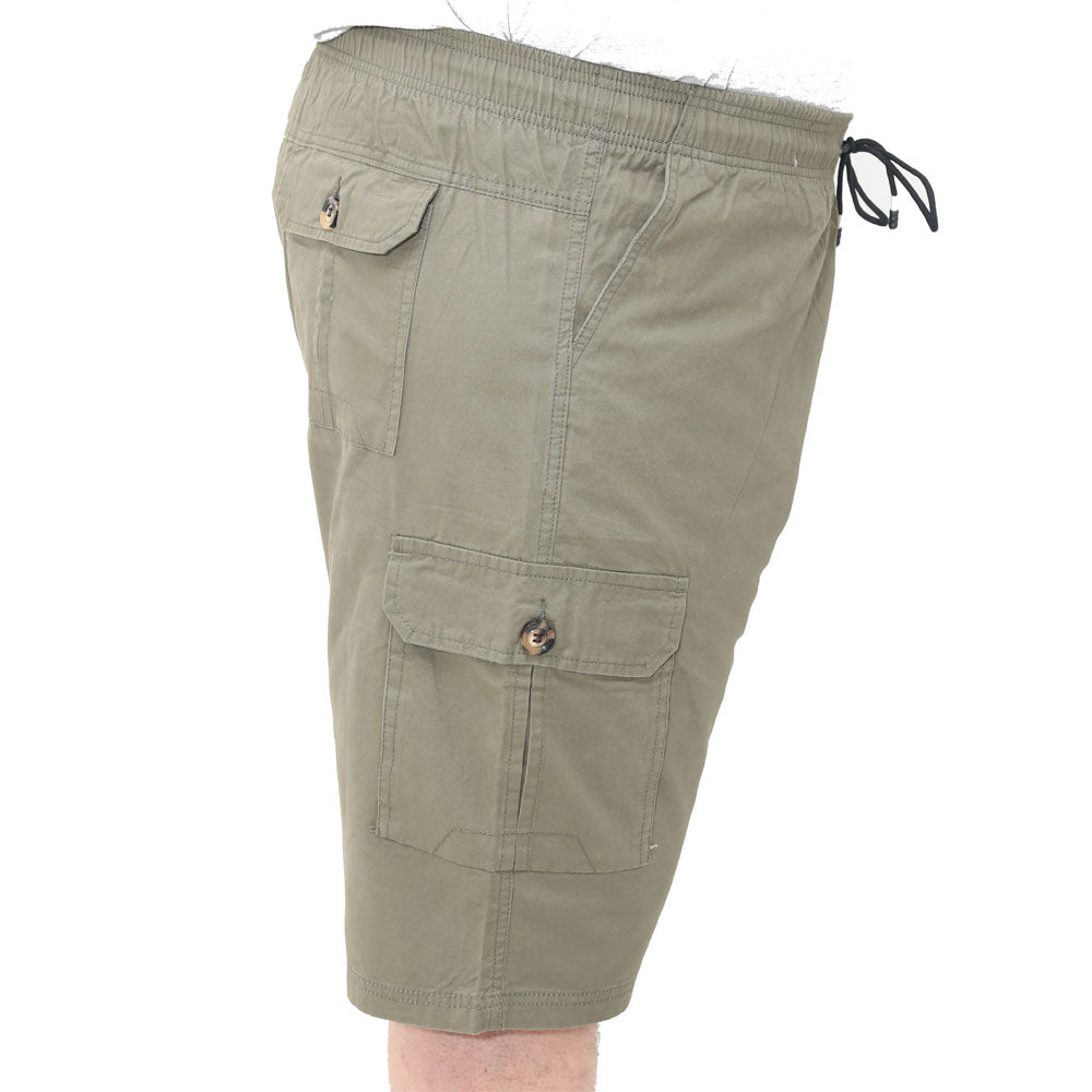 Big Size Mens Cargo Shorts With Elasticated Waist & Drawstring - Green Khaki Colour
