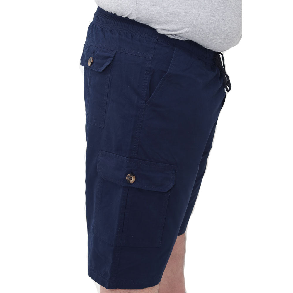 Big Size Mens Cargo Shorts With Elasticated Waist & Drawstring - Navy Colour