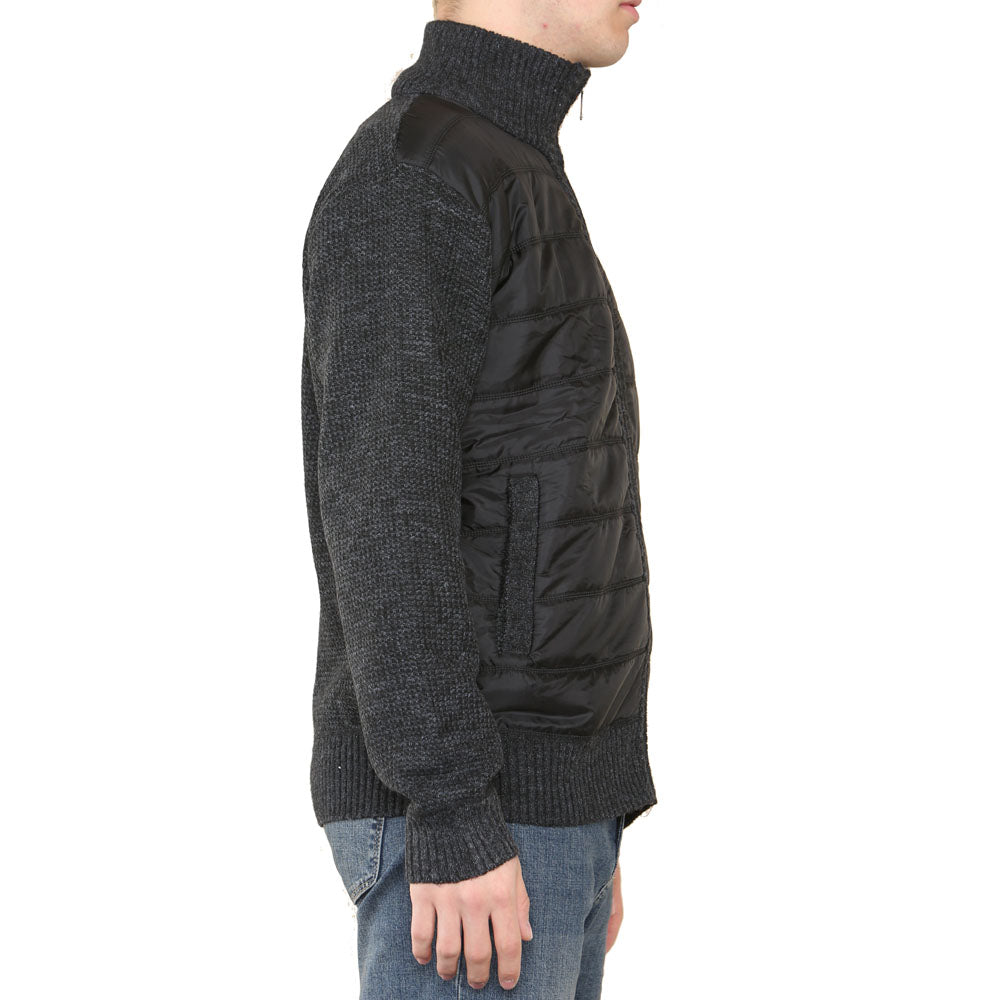 'Oban' Mens Fleece Lined ZIP Panel Cardigan - Black - Brooklyndirect