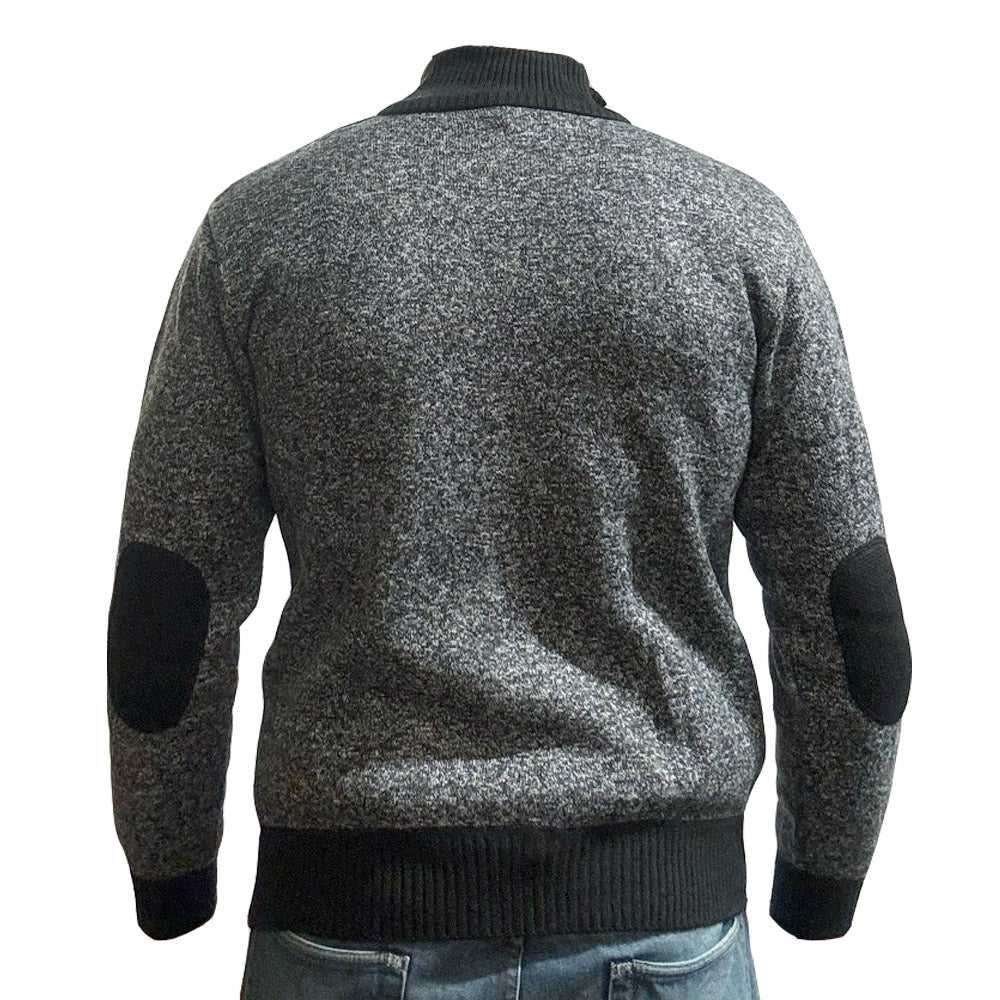 'Perth' Full ZIP Checkered Fleece Lined Plain Cardigan - Charcoal - Brooklyndirect