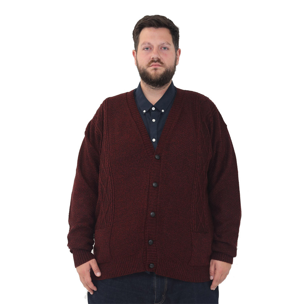 Big Size Button Cardigan Rambler Burgundy Marl Brooklyndirect