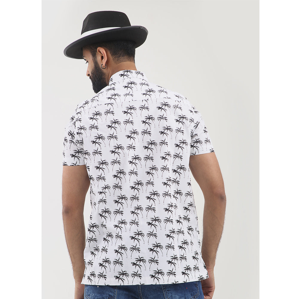 Hawaiian Button Down Casual Shirt - Small Palms White - Brooklyndirect