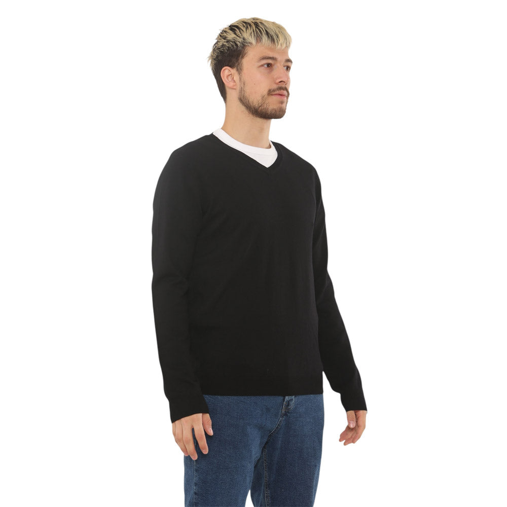 Lightweight Stretch V-Neck Sweater - Black - Brooklyndirect