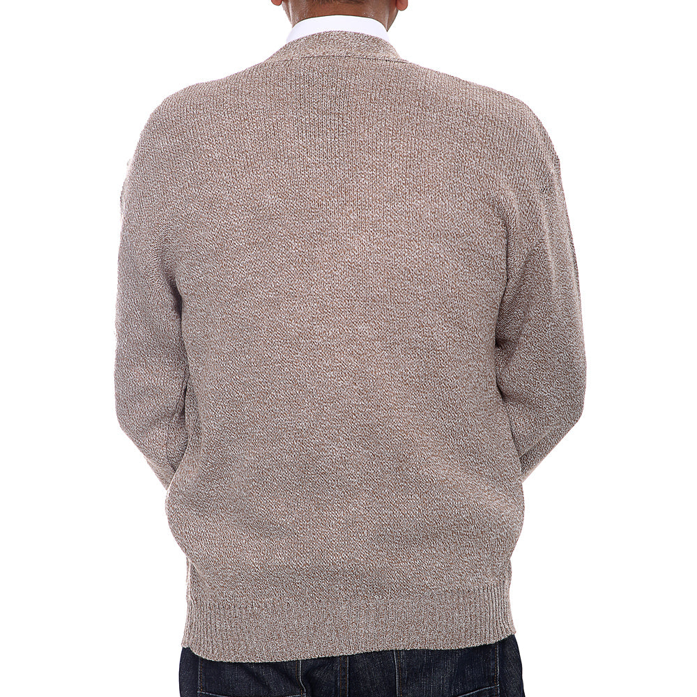 Mens Classic Style Button Cardigan With Diamond Print In Beige - Brooklyn Direct UK