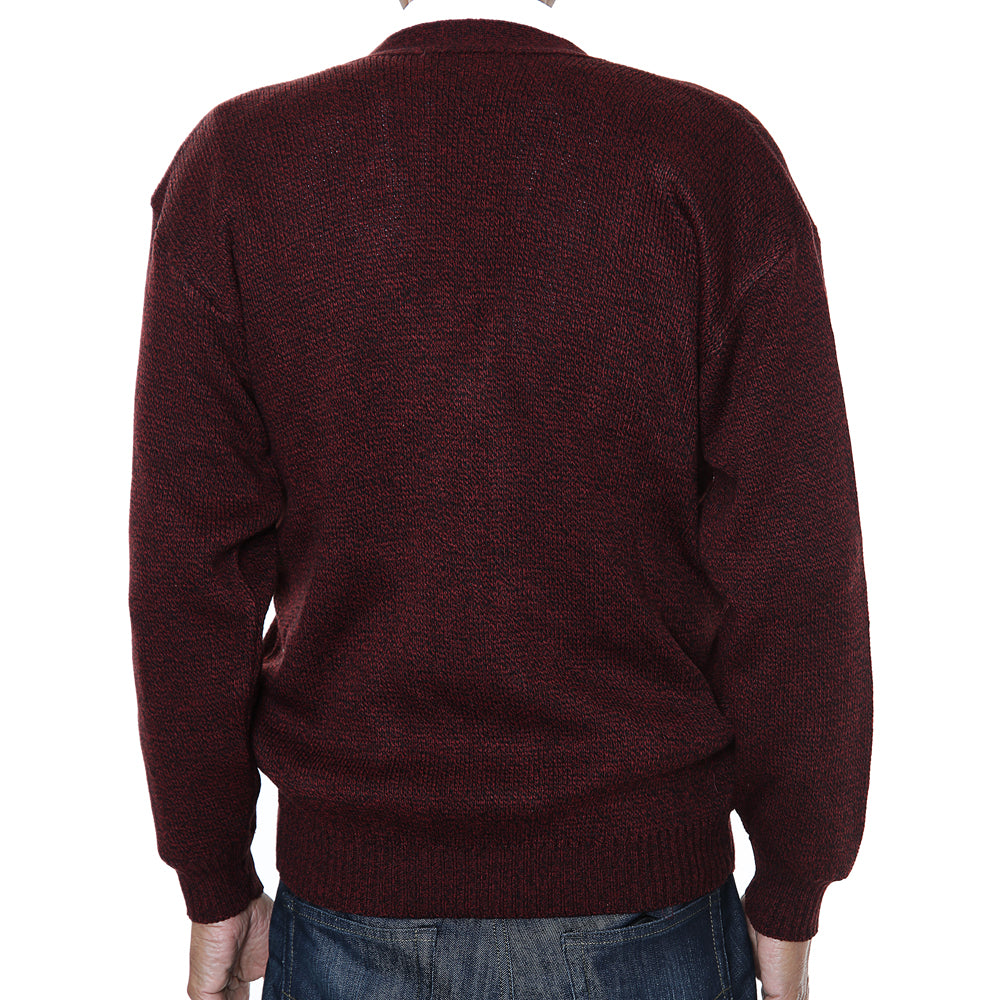 Mens Classic Style Button Cardigan With Diamond Print In Burgundy - Brooklyn Direct UK