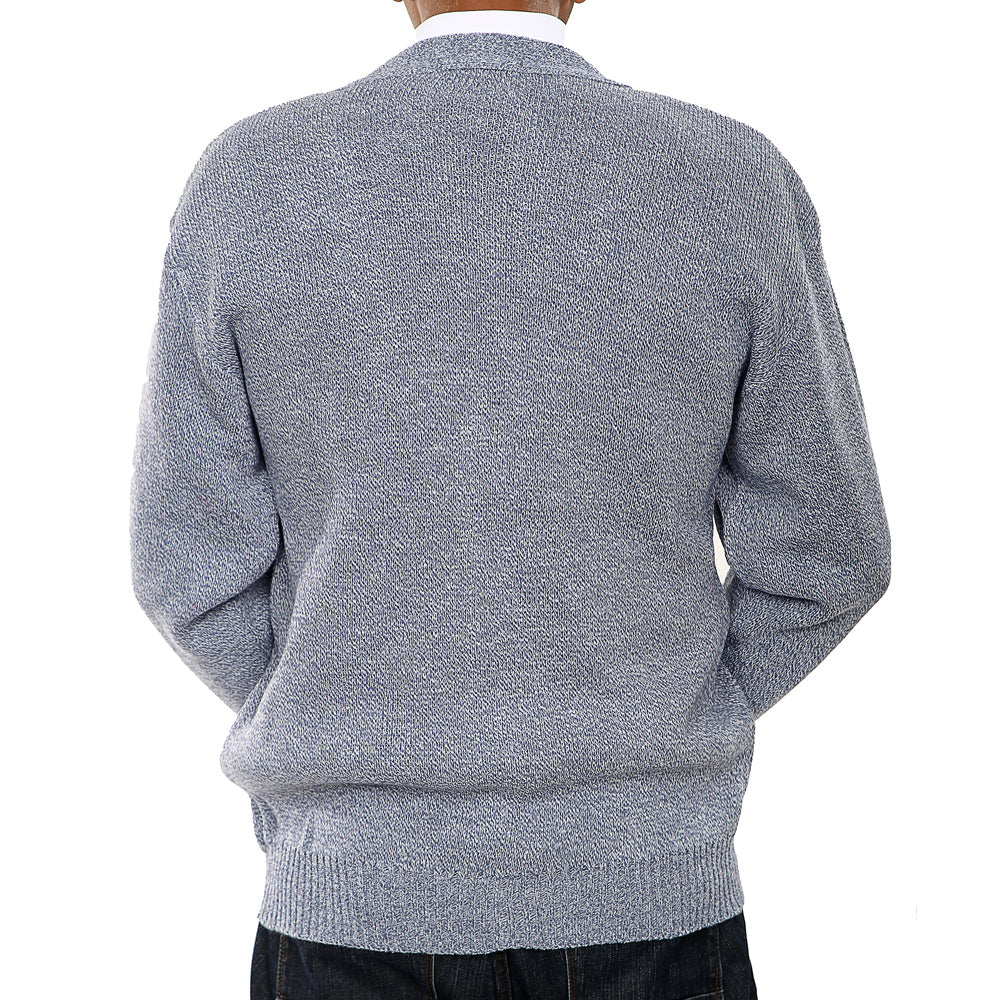 Mens Classic Style Button Cardigan With Diamond Print In Denim Blue - Brooklyn Direct UK