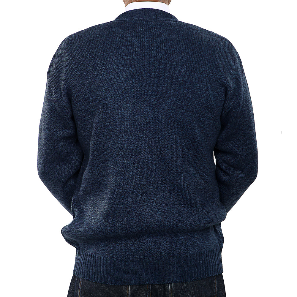 Mens Classic Style Button Cardigan With Diamond Print In Navy - Brooklyn Direct UK