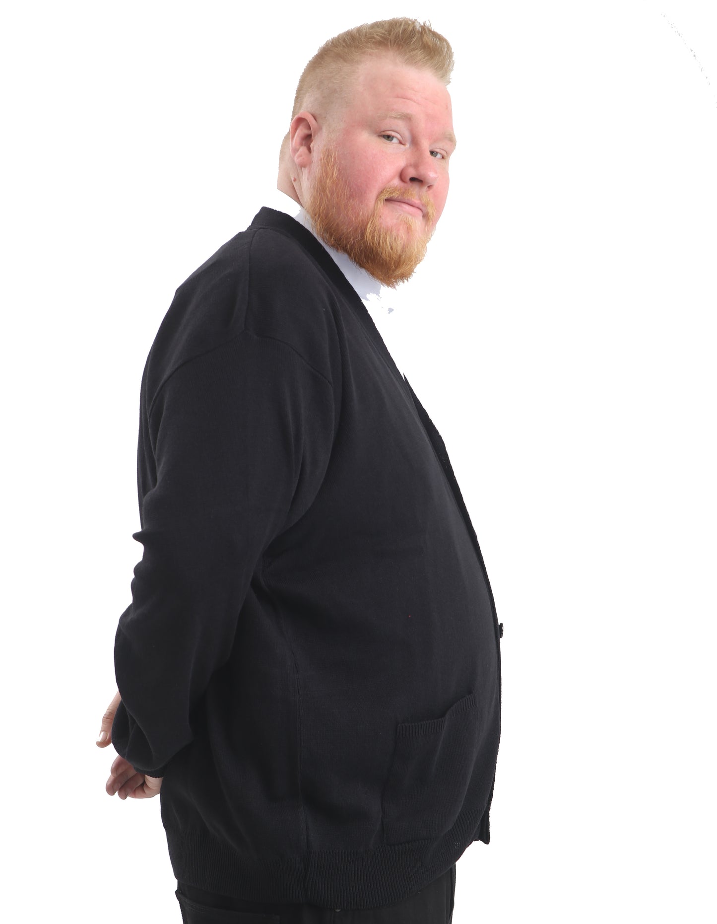 Mens Big Size Plain Cardigan In Black - Brooklyn Direct UK