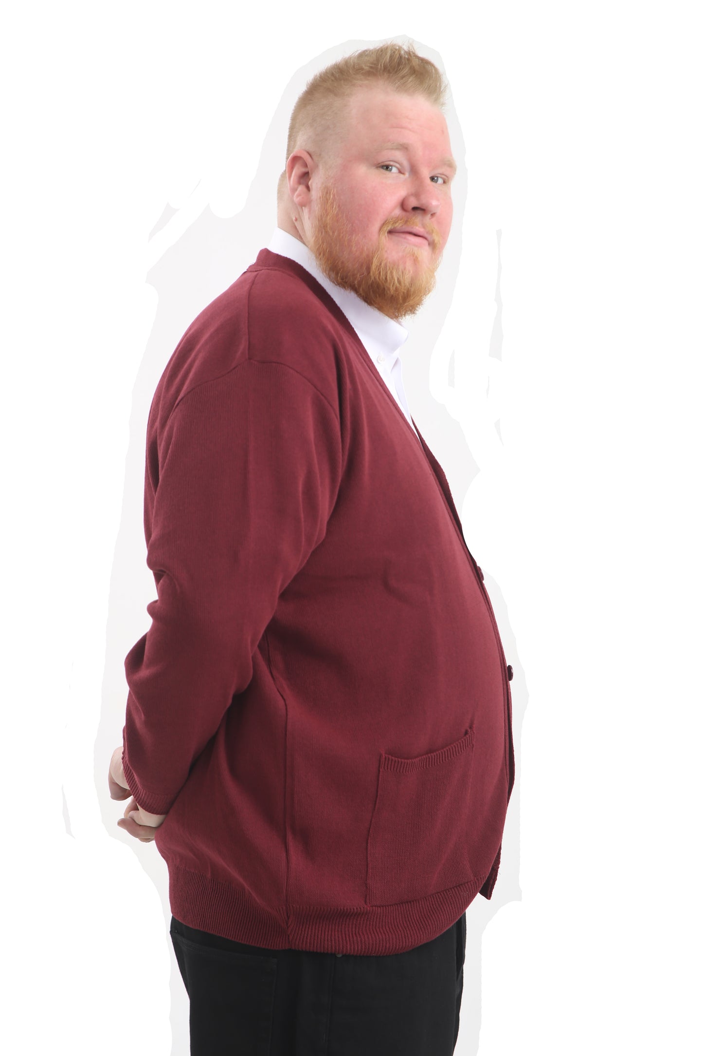 Mens Big Size Plain Cardigan In Burgundy - Brooklyn Direct UK