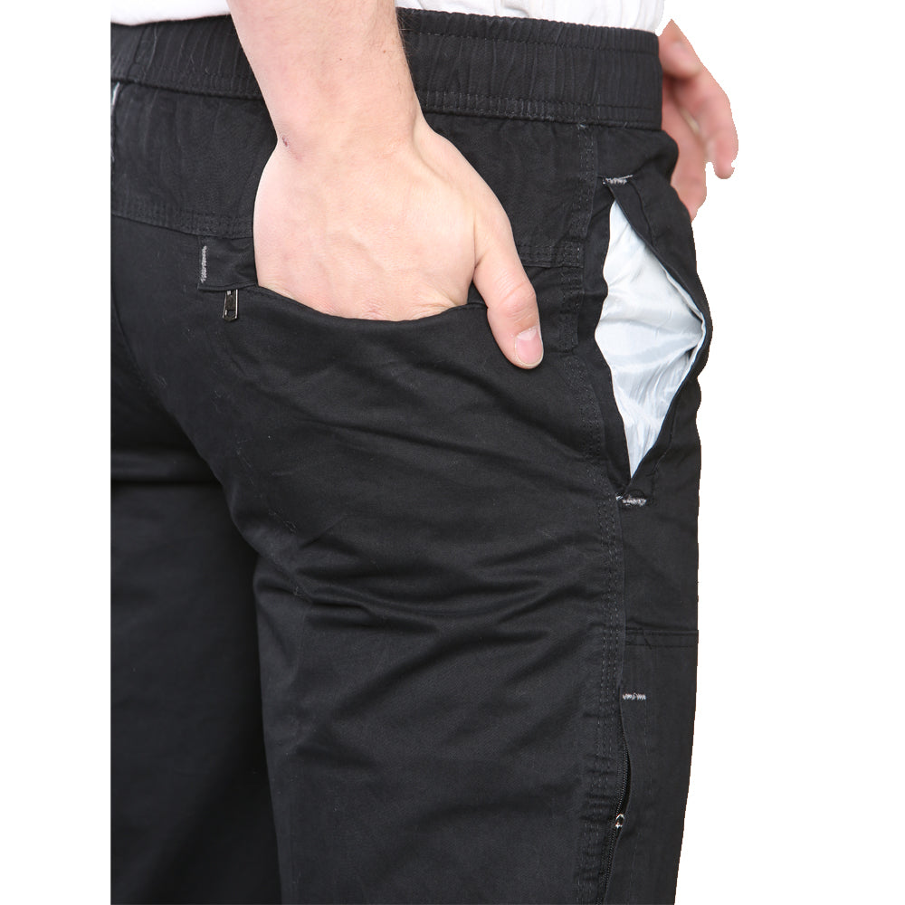 mens classic style cargo shorts with side pockets and drawstring waist - black