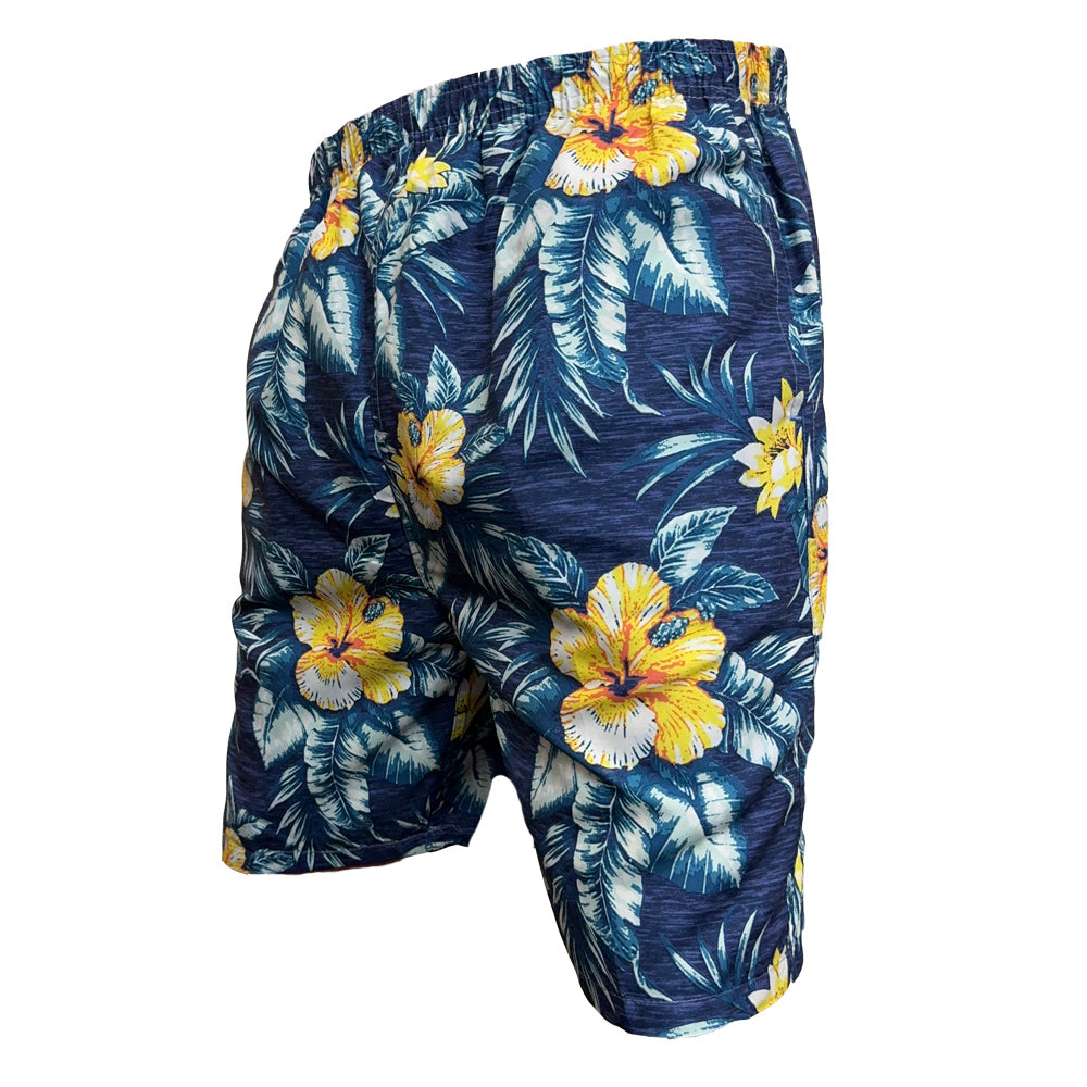 big size floral board shorts navy yellow