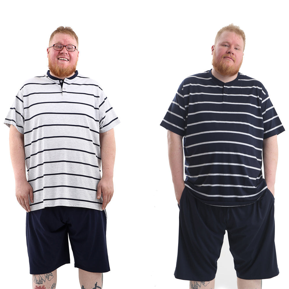 Big Size Pyjamas - Grey/Navy Stripe - Brooklyndirect