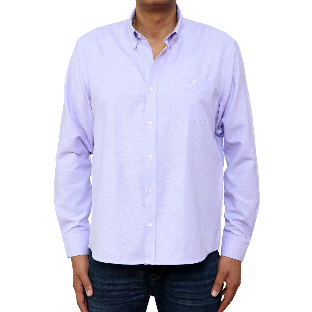 Mens Long Sleeve Button Down Oxford Shirt In Lilac - Brooklyn Direct UK
