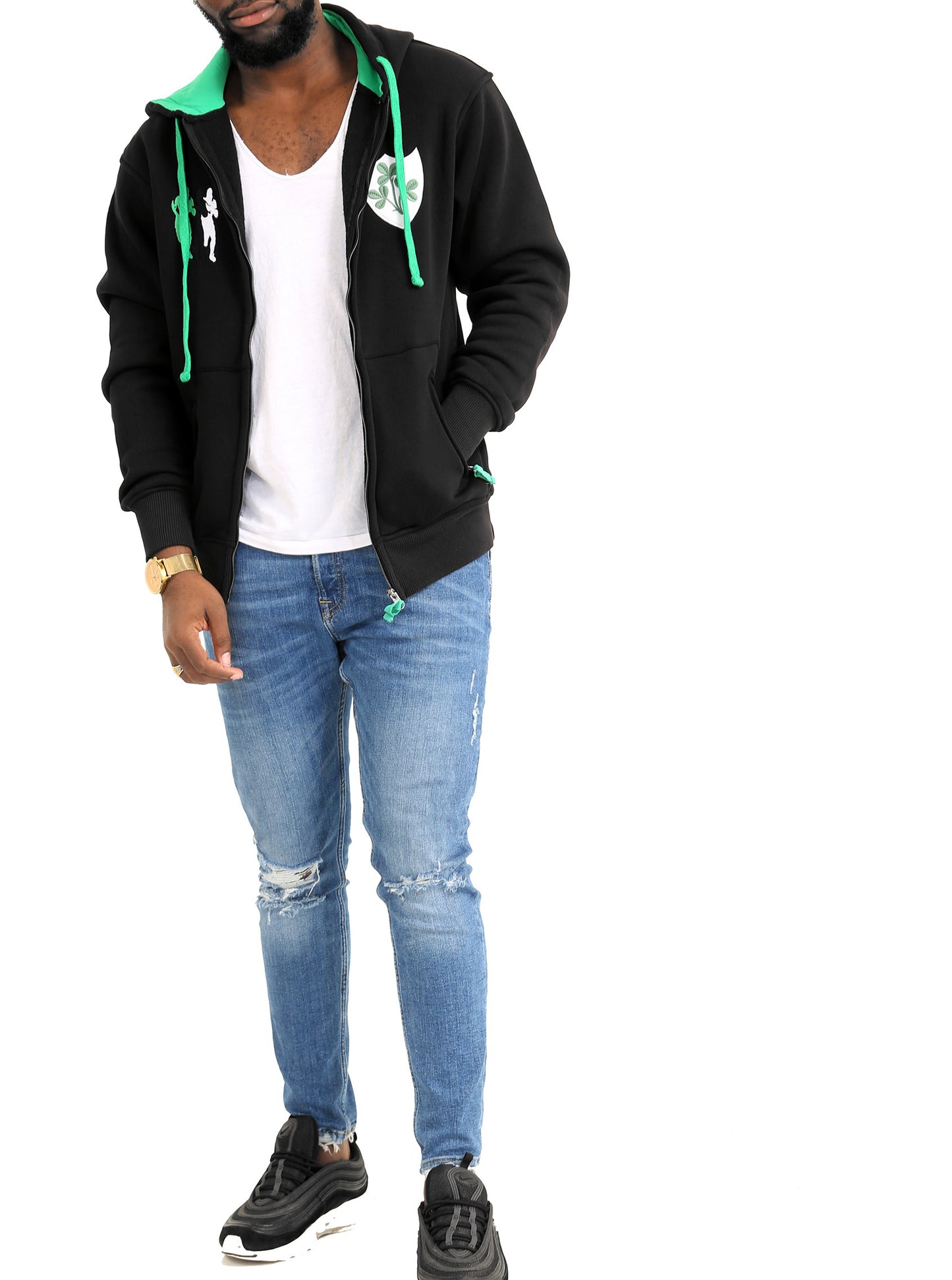 Mens Zip Fasten Rugby Hoodie With Embroidered Team Logo Ireland - Brooklyn Direct UK