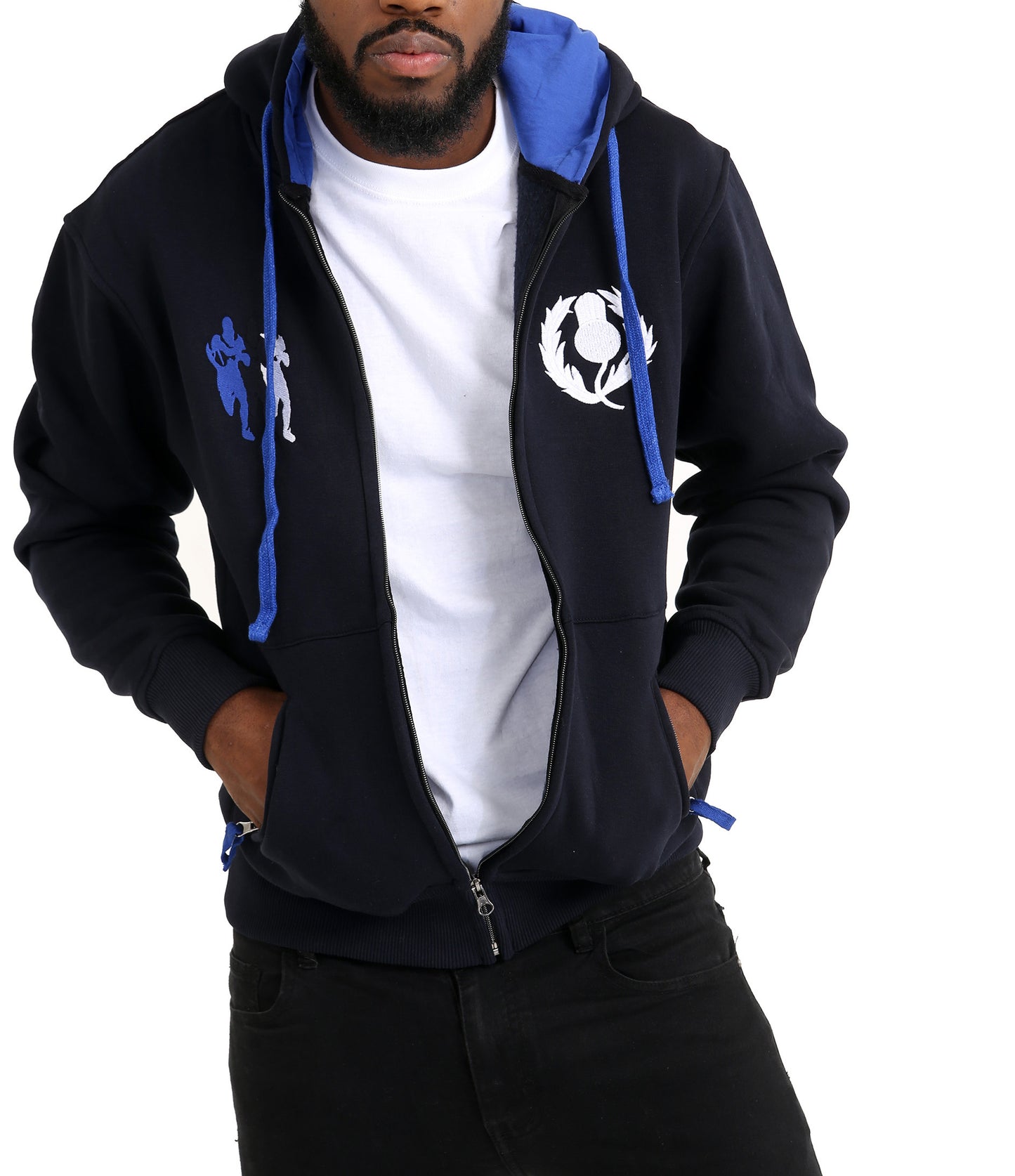 Mens Zip Fasten Rugby Hoodie With Embroidered Team Logo Scotland - Brooklyn Direct UK