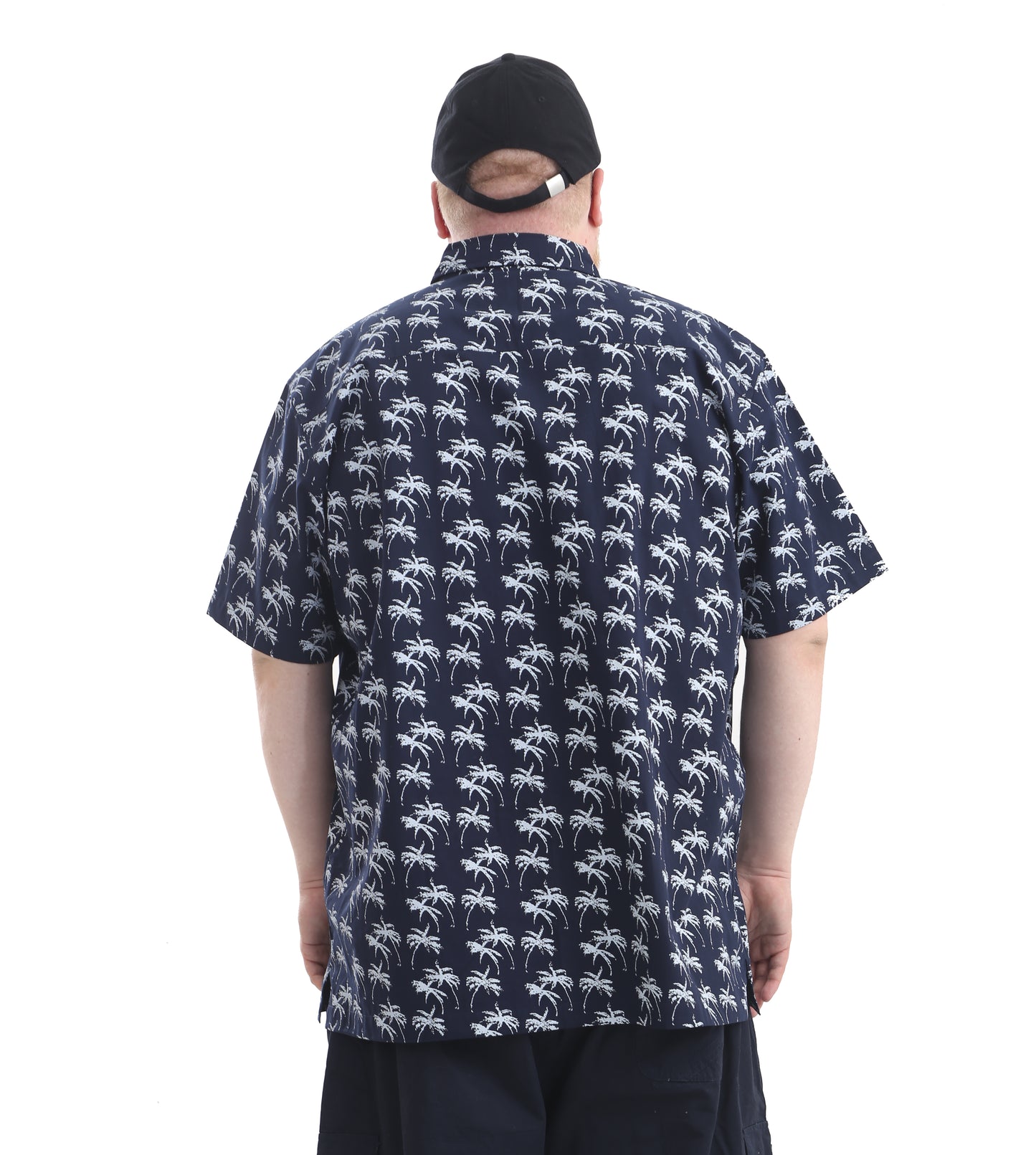 Mens Big Size Hawaiian Shirt Small Palms Navy - Brooklyn Direct UK