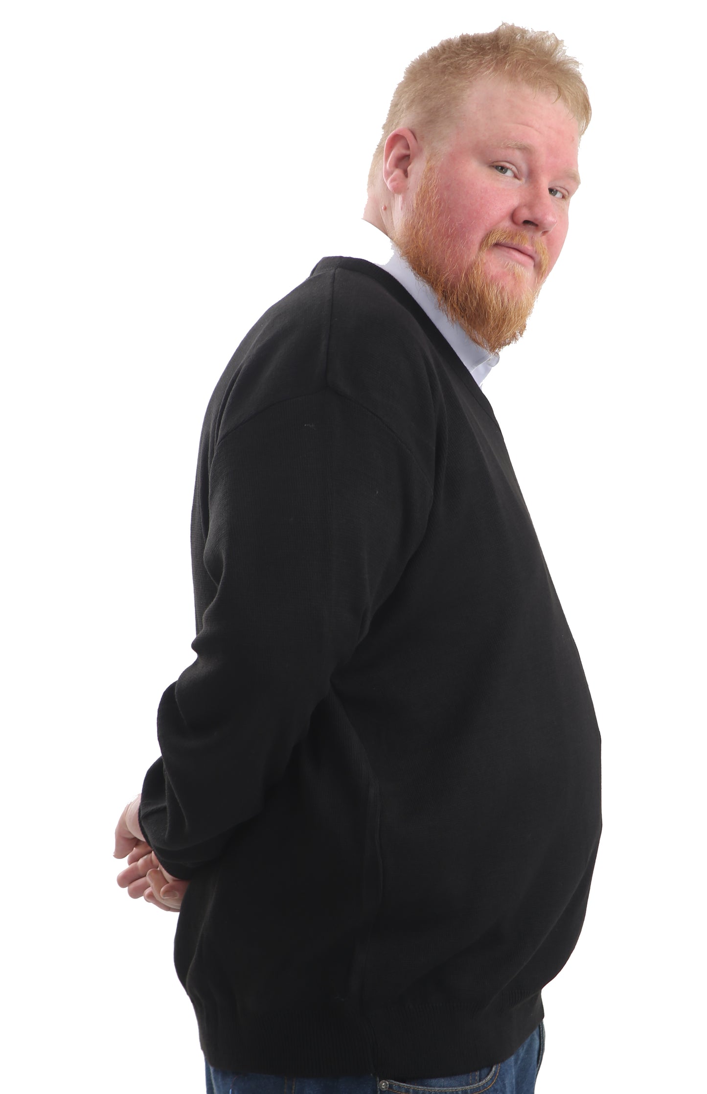 Mens Big Size V-Neck Jumper In Black - Brooklyn Direct UK