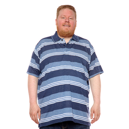Mens Big Size Striped Polo Shirt On Sale Blue/White - Brooklyn Direct UK