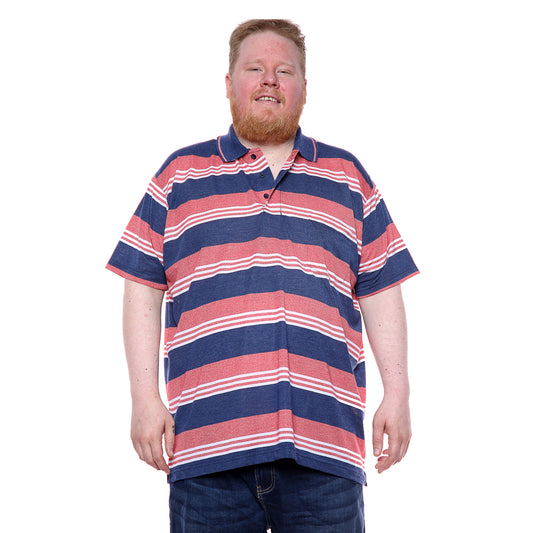 Mens Big Size Striped Polo Shirt On Sale Blue/Red - Brooklyn Direct UK