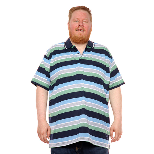 Mens Big Size Striped Polo Shirt On Sale Blue/Green - Brooklyn Direct UK